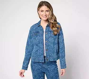 Denim & Co. Laser Printed Denim Jacket with Pockets