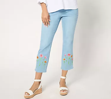 Belle by Kim Gravel Petite TripleLuxe Denim Floral Crop Pants