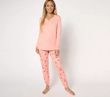 AnyBody Tall Lush Jersey Solid Top and Printed Joggers Sleep Set
