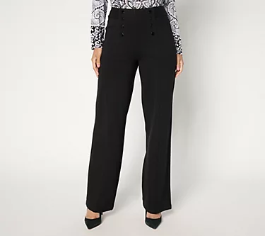 Belle by Kim Gravel Regular Resort Ready Ponte Wide Leg Pant w/ Buttons