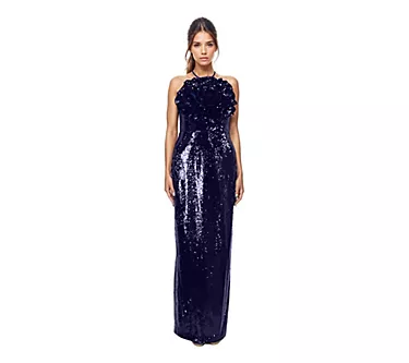 Rene by Rene Ruiz Collection Halter Rosette Sequin Column Gown