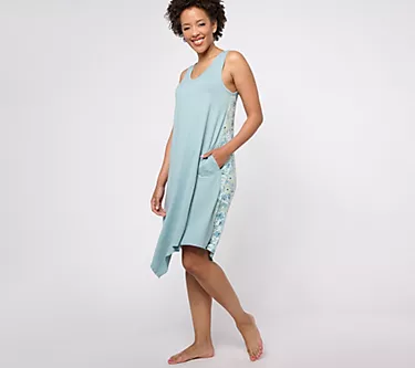LOGO by Lori Goldstein Solid & Print Sleep Dress w/ Asymmetric Hem