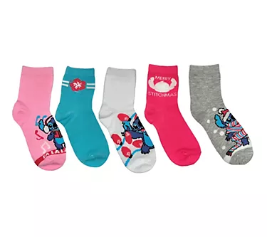 Lilo & Stitch Girl's Holiday Capri Socks Set -5 Pair
