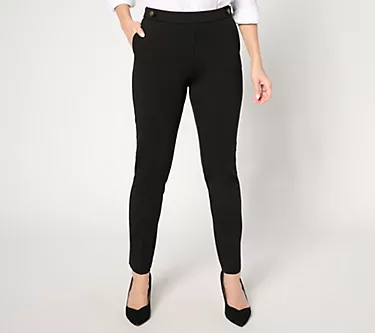 Susan Graver Petite Smart Ponte 350 Slim Pants w/ Waistband Tabs