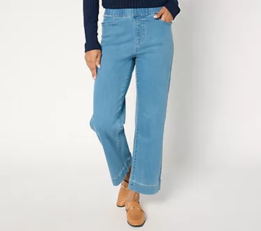 Susan Graver Petite Wide Leg Pull On Ankle Jean