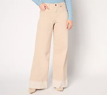Me by Jennie Garth Petite Desert Sand Cuffed Wide Leg Jeans