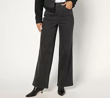 Isaac Mizrahi Live! Regular True Denim Black Pull On Pattern Trouser