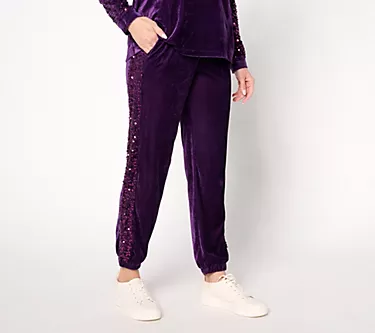 LOGO Lavish by Lori Goldstein Petite Velvet & Sequin Joggers