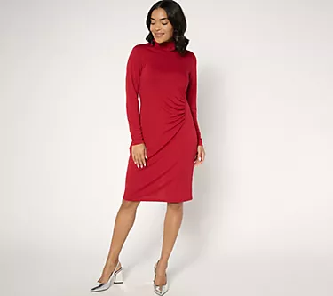 GRAVER Susan Graver Petite Premier Knit Mock Neck Dress with Cutout