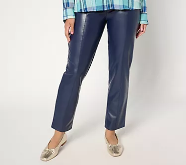Denim & Co. Signature Petite Faux Leather Pull-On Pant
