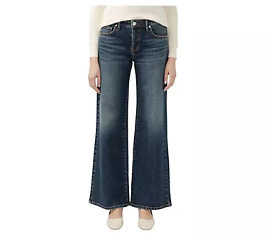 JAG Women's Wil low Mid Rise Vi ctoire Blue Wid e Leg Jeans
