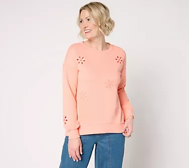 Belle by Kim Gravel Born to Bloom Eyelet Daisy Sweatshirt