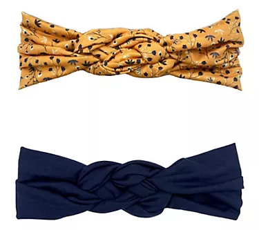 Headbands of Hope Mustard Floral & Navy Infinity Turbans