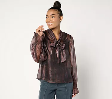 Me by Jennie Garth Tammy Woven Tie Neck Blouse