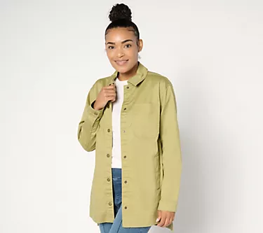 Belle by Kim Gravel Stretch Denim High Low Snap Front Shacket