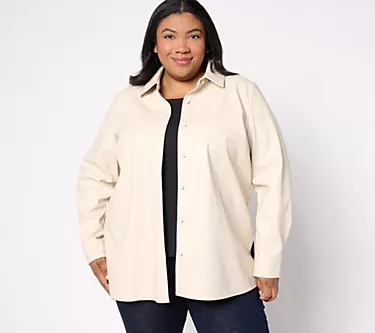Dennis Basso Textured Faux Leather Button Front Shirt