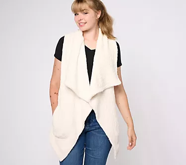 AnyBody Drape Front Cable Plush Fleece Vest