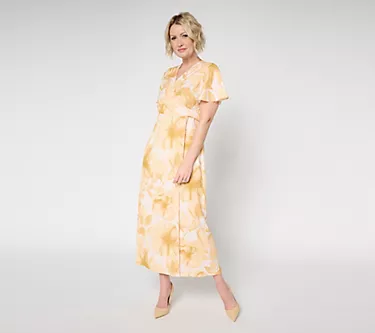 Me by Jennie Garth Petite Camellia Printed Faux Wrap Dress