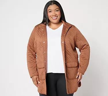 Sport Savvy Petite Quilted Knit Long Snap Front Jacket