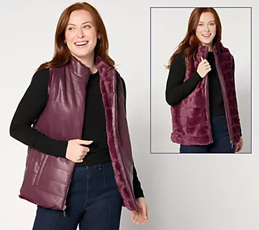 Jingle Belles by Kim Gravel Reversibelle Faux Leather to Faux Fur Vest