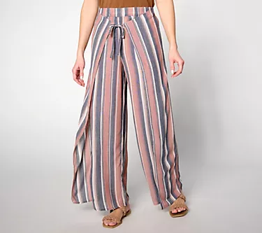 Susan Graver Soleil Petite Novelty Woven Tie Waist Pant
