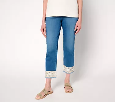 Belle by Kim Gravel Regular TripleLuxe Denim Crochet Cropped Pant