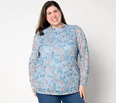 Denim & Co. Signature Printed Knit Long Sleeve Turtleneck Top