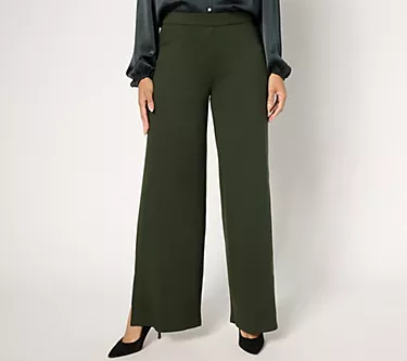 Dennis Basso Petite Drapey Ponte Wide Leg Pant