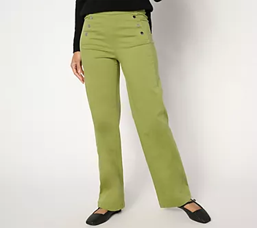 Susan Graver Petite Trouser Twill Pant with Button Detail
