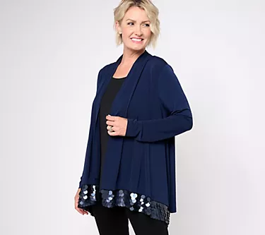 Susan Graver Occasions Liquid Knit Cardigan with Paillette Trim