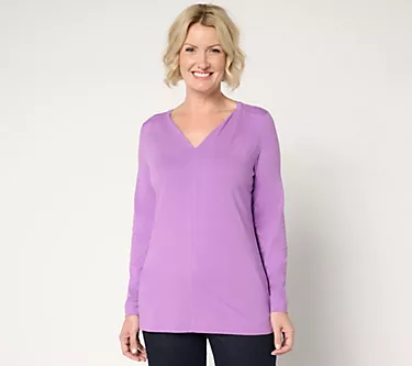 Denim & Co. Essentials Favorite Jersey V-Neck Top w/ Pleat Detail