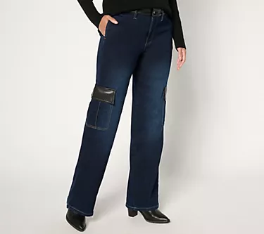 Peace Love World Black Label Petite Cargo Jean with Faux Leather