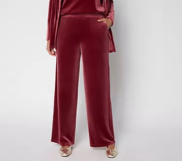 Denim & Co. Regular Knit Velvet Full Length Wide Leg Pant