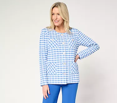 GRAVER Susan Graver Knit Boucle Jewel Neck Button Front Jacket