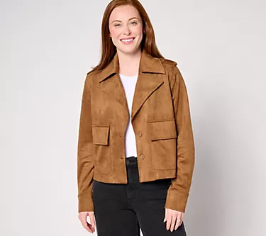 Me by Jennie Garth Faux Suede Jacket with Utility Details