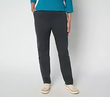 Denim & Co. Petite Black Flat Front Back Pocket Pant
