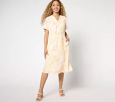 Denim & Co. Naturals Regular Printed Short Sleeve Dress