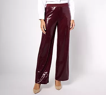 Dennis Basso Regular Sequin Knit Wide Leg Pull-On Pants