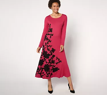 Attitudes by Renee Petite Knit Placed Floral Dress