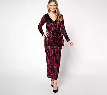 Dennis Basso Petite Stretch Burnout Evening Gown