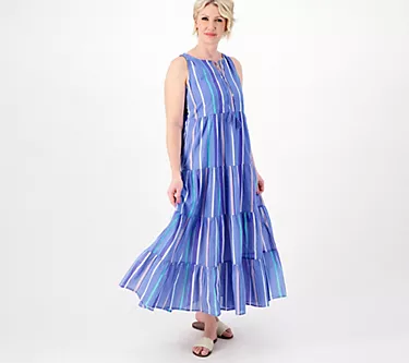 Destination 365 Regular Striped Tiered Maxi Dress