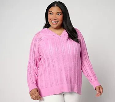 Susan Graver Open Stitch Sweater Tunic with Hood