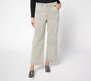 Denim & Co. Petite Grey Easy Stretch Wide Leg Ankle Jean