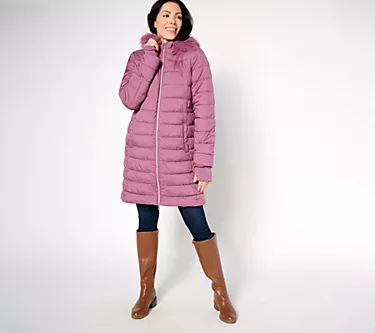 Susan Graver Regular Water Resistant Quilted Coat with Hood