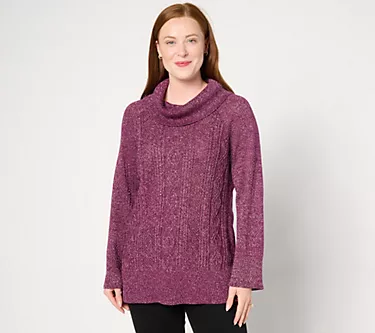 Studio Park X Jane Treacy Cowl Neck Cable Sweater w/ Lurex