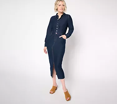 Peace Love World Denim Petite Knit Long Sleeve Dress