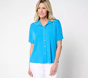 Susan Graver Every Day Liquid Knit Dolman Sleeve Camp Shirt