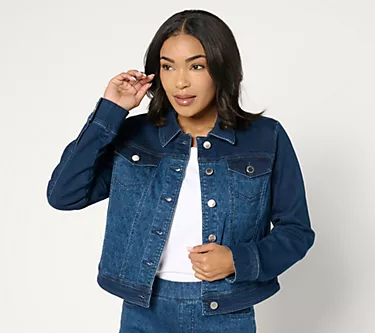 Isaac Mizrahi Live! True Denim Indigo Pattern Denim Jacket