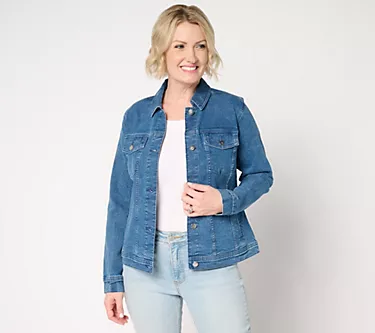 Denim & Co. Indigo Classic Stretch Denim Jacket w/ Star Buttons