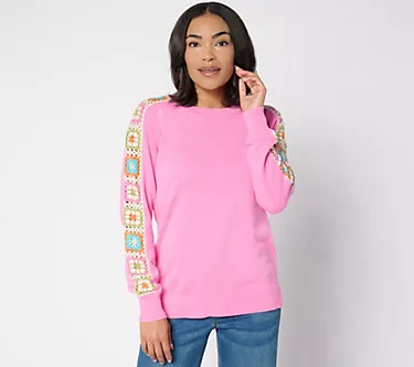 Belle by Kim Gravel Hip to be Square Crochet Sleeve Sweater